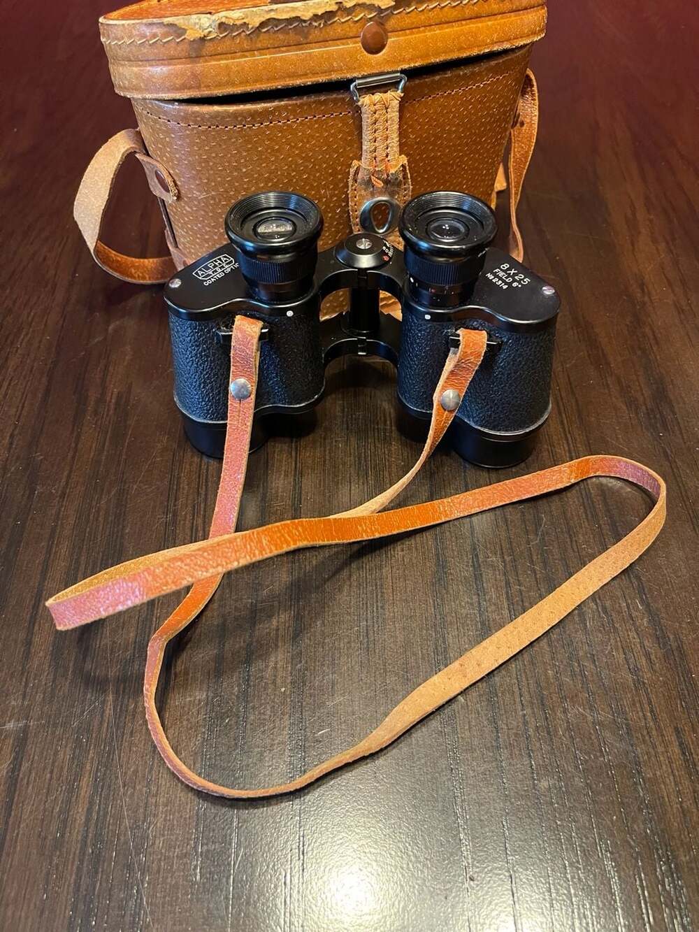 Vintage Alpha 8x25 Field Binoculars with Leather Case